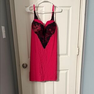 Fuchsia Lace-Trim Chemise with Black Accents
